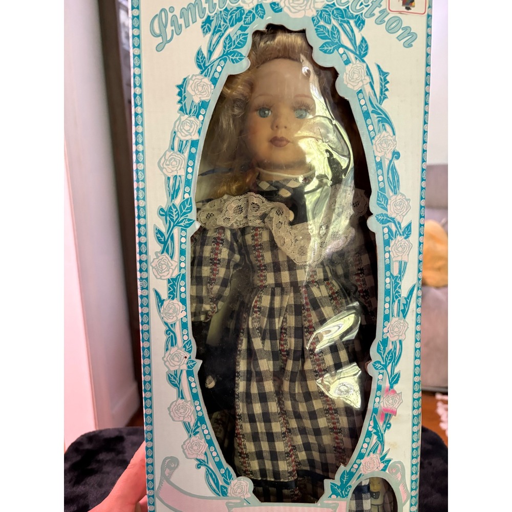 Limited Collection 18 Inch Genuine Porcelain Doll Plaid Dress Lace Collar NIB